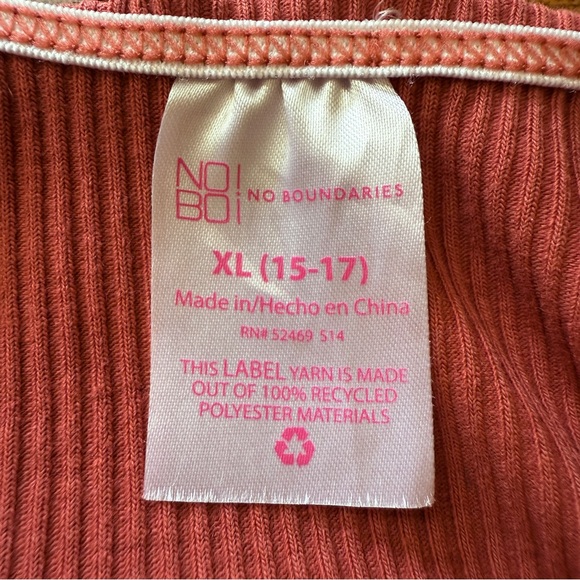 No Boundaries Ribbed Tank Dress Jr Size XL Coral Pink Above Knee Ruffled Trim - Picture 11 of 11